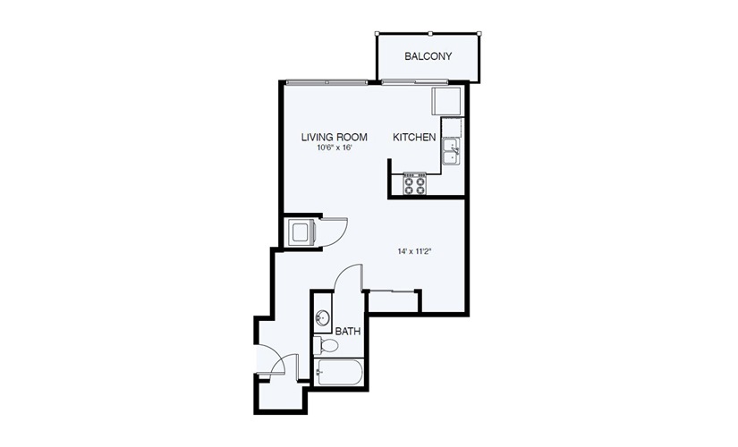 S1 Studio 1 Bath Floorplan