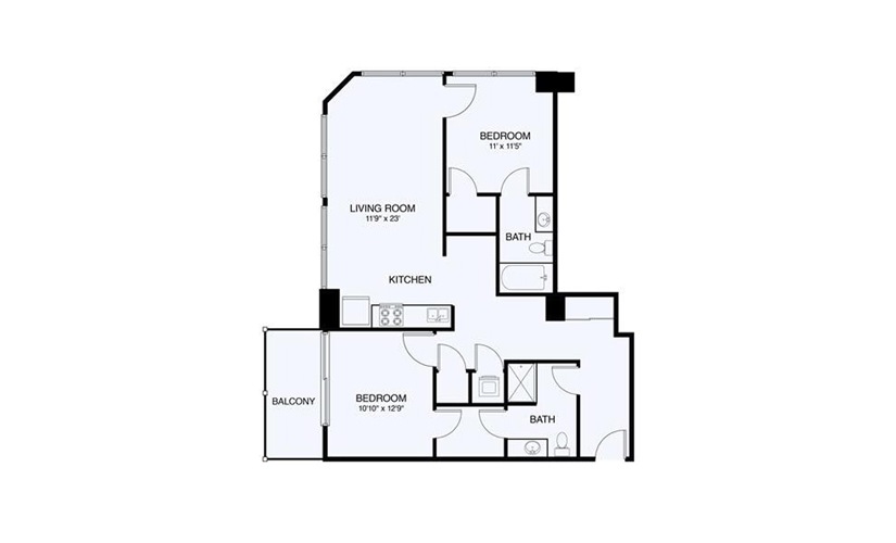 B3 2 Bed 2 Bath Floorplan