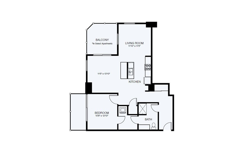 A11 1 Bed 1 Bath Floorplan