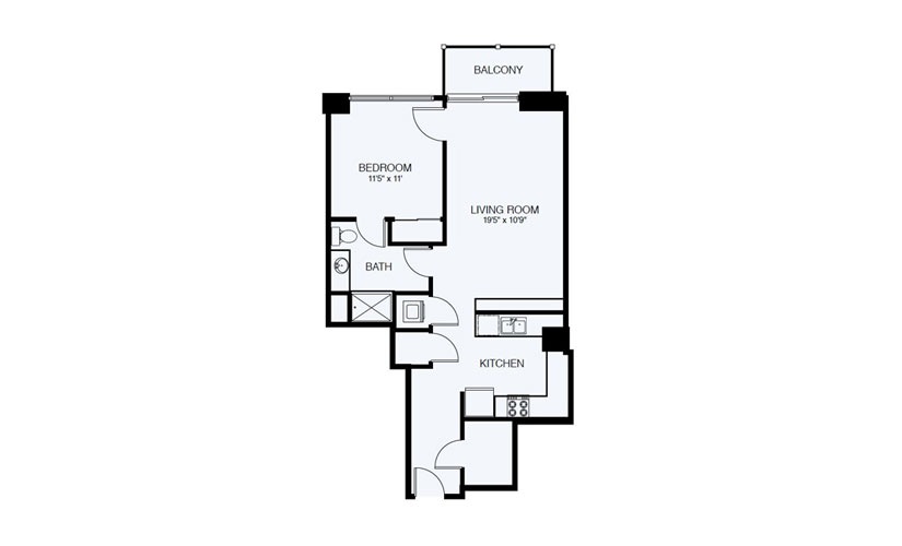 A10 1 Bed 1 Bath Floorplan