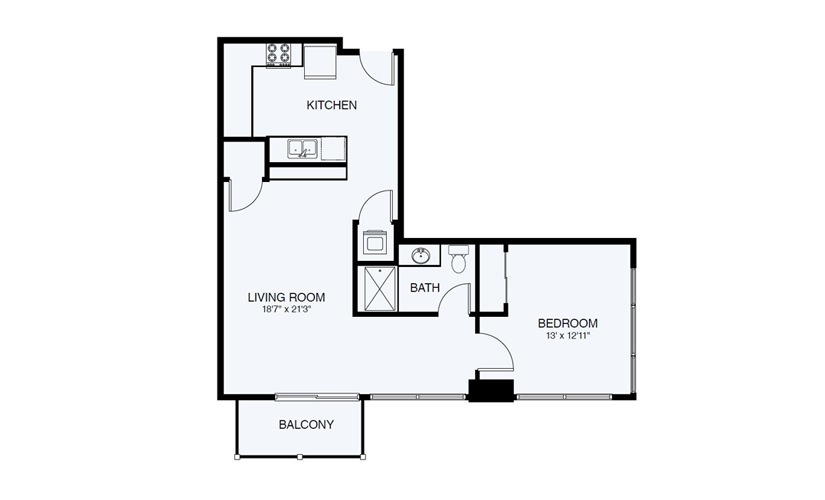 A8 1 Bed 1 Bath Floorplan