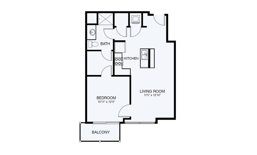 A6 1 Bed 1 Bath Floorplan
