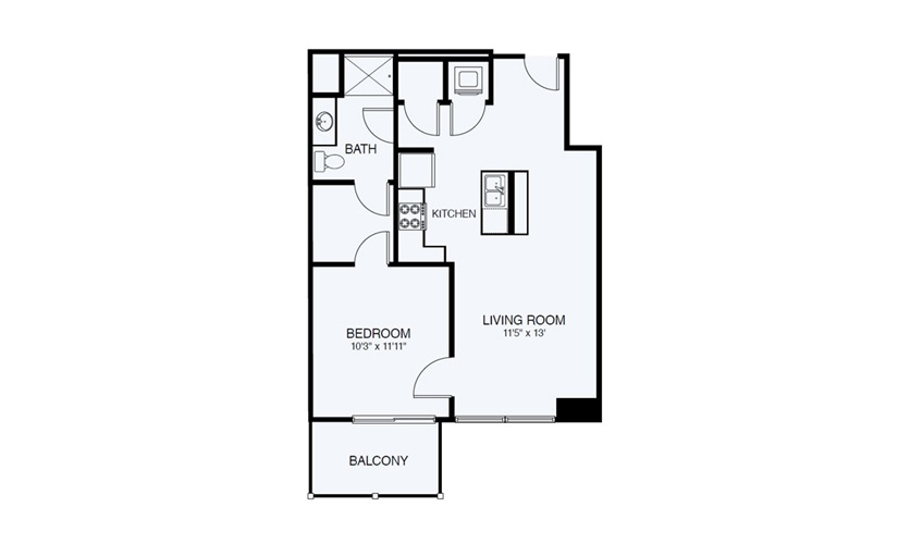 A5-ADA 1 Bed 1 Bath Floorplan