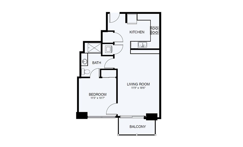 A3 1 Bed 1 Bath Floorplan
