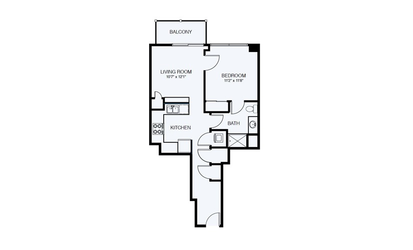 A2 1 Bed 1 Bath Floorplan