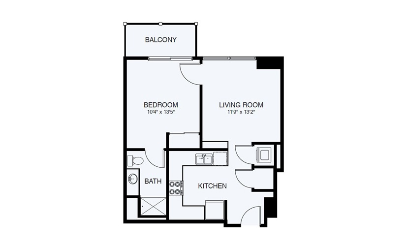 A1 1 Bed 1 Bath Floorplan