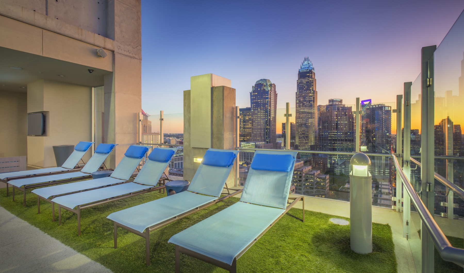 Sunloungers at The Ascher luxury apartments in Charlotte, NC Sunloungers at The Ascher luxury apartments in Charlotte, NC