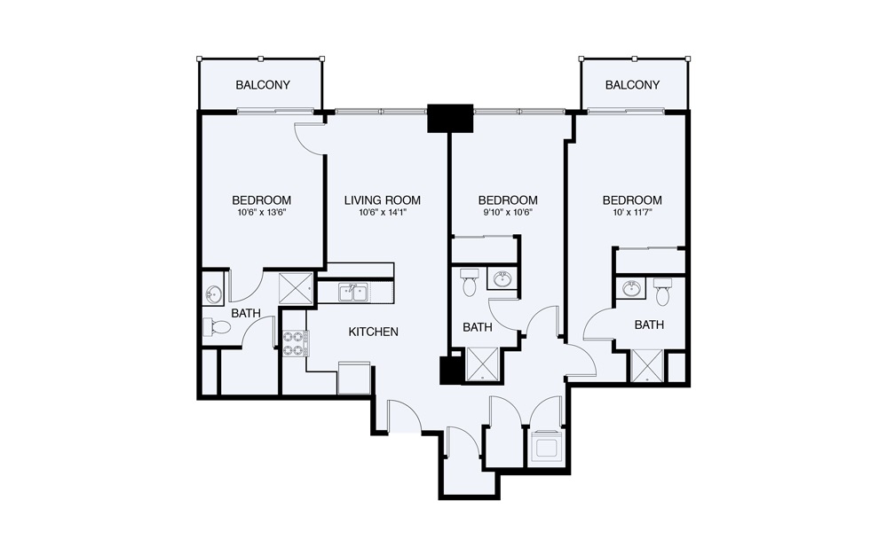 C1 3 Bed 3 Bath Floorplan