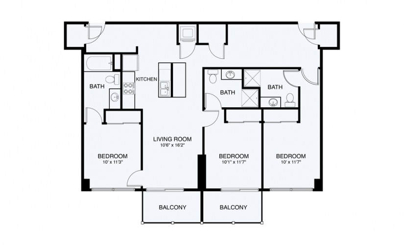 C2 3 Bed 3 Bath Floorplan