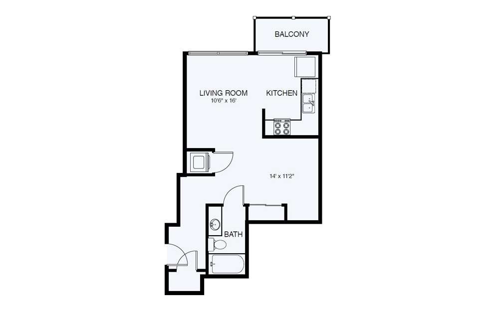 S1 Studio 1 Bath Floorplan