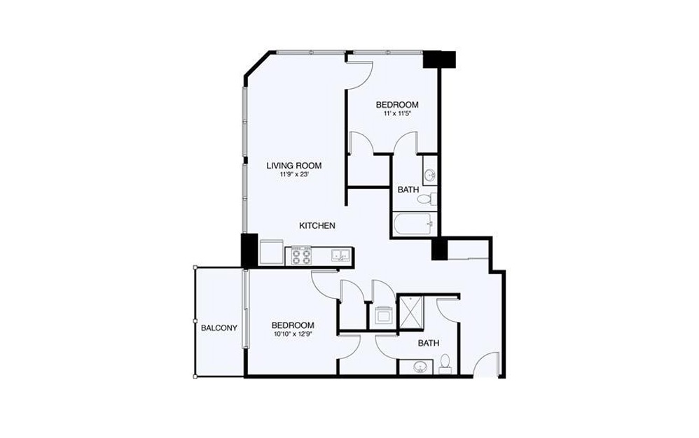 B3  2 Bed 2 Bath Floorplan