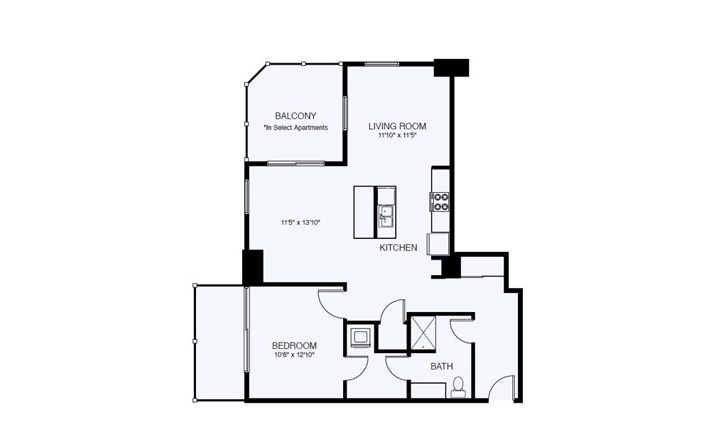 A11 1 Bed 1 Bath Floorplan