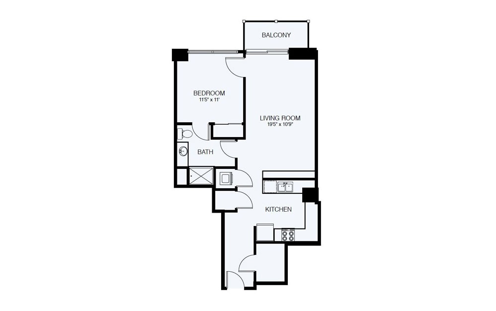 A10 1 Bed 1 Bath Floorplan