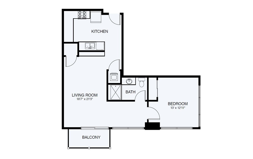 A8 1 Bed 1 Bath Floorplan