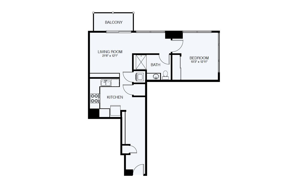 A7 1 Bed 1 Bath Floorplan