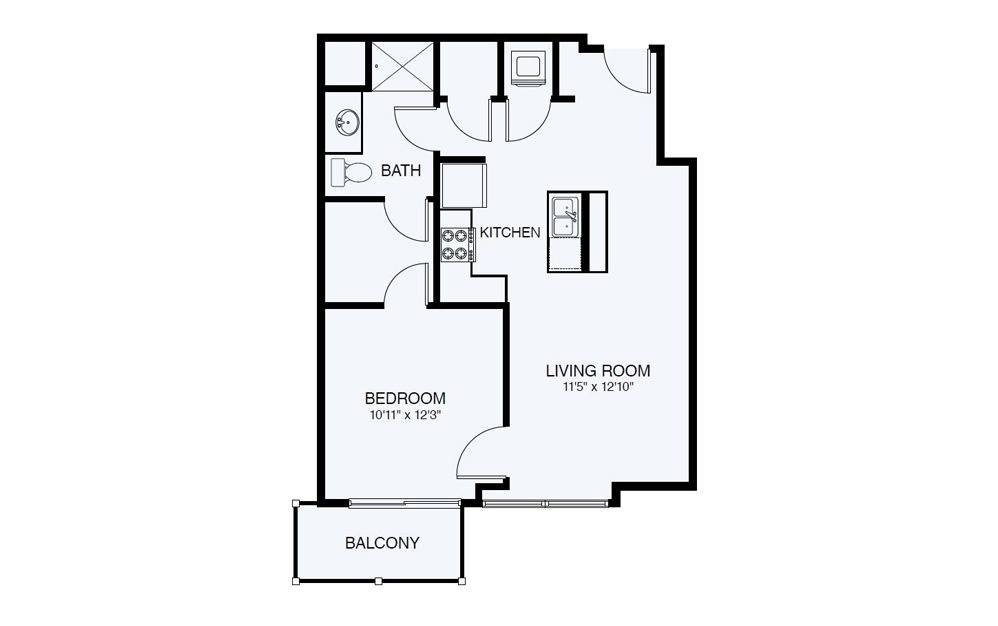 A6 1 Bed 1 Bath Floorplan