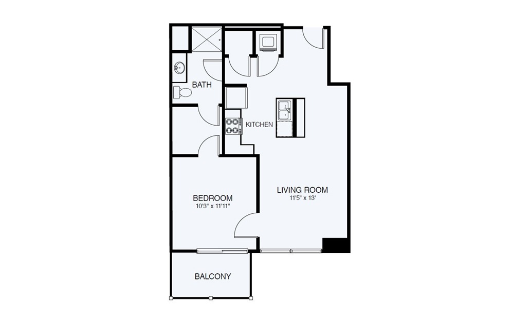 A5-ADA 1 Bed 1 Bath Floorplan