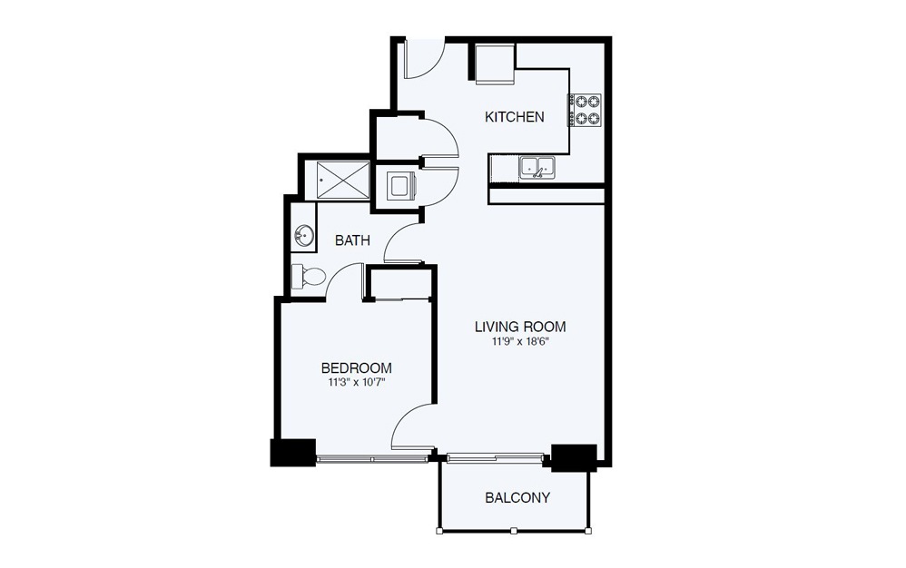 A3 1 Bed 1 Bath Floorplan