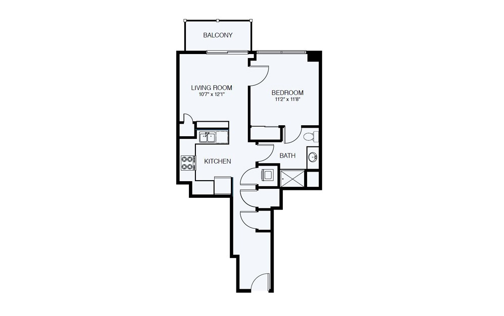 A2 1 Bed 1 Bath Floorplan