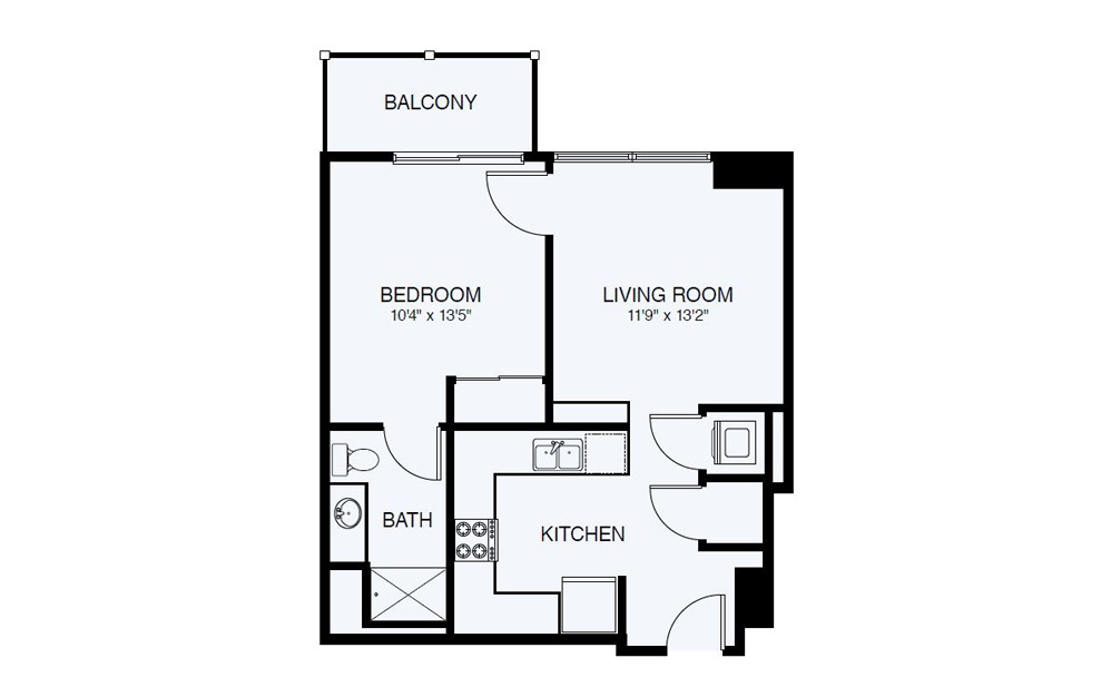 A1 1 Bed 1 Bath Floorplan